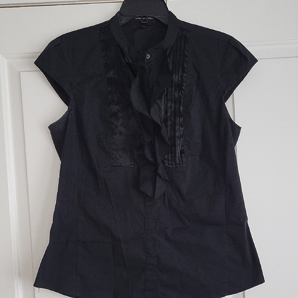 Express Black Ruffled Buttoned Blouse